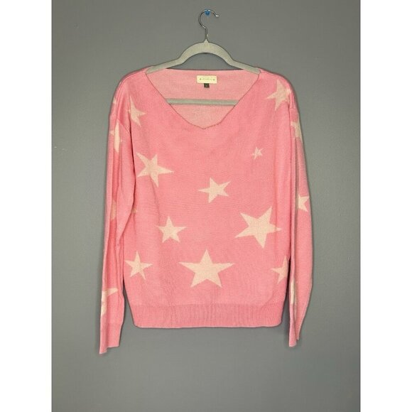 Alredine Pink Star Print Sweater Women’s M Barbiecore Cute Lightweight Sping - Picture 1 of 11